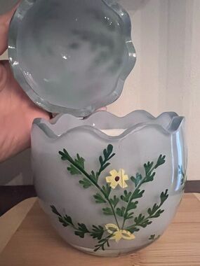 Anthropologie Floral Glass Egg Candle